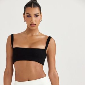House of CB: LUCIANA BLACK PLEATED BANDEAU TOP